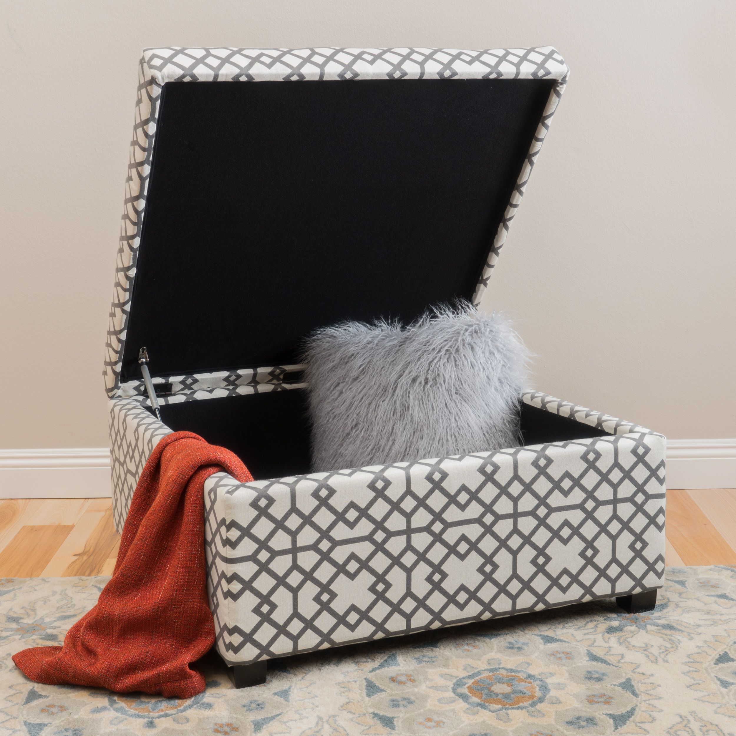 Noble House Bessley Patterned Fabric Storage Ottoman, Grey Geometric Throughout Brushed Geometric Pattern Ottomans (View 5 of 20)