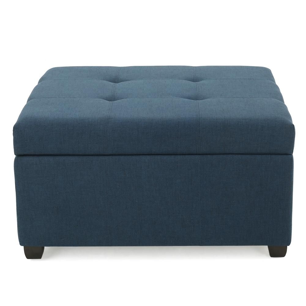 Noble House Carlsbad Dark Blue Fabric Storage Ottoman 299392 – The Home Throughout Dark Blue And Navy Cotton Pouf Ottomans (View 14 of 20)
