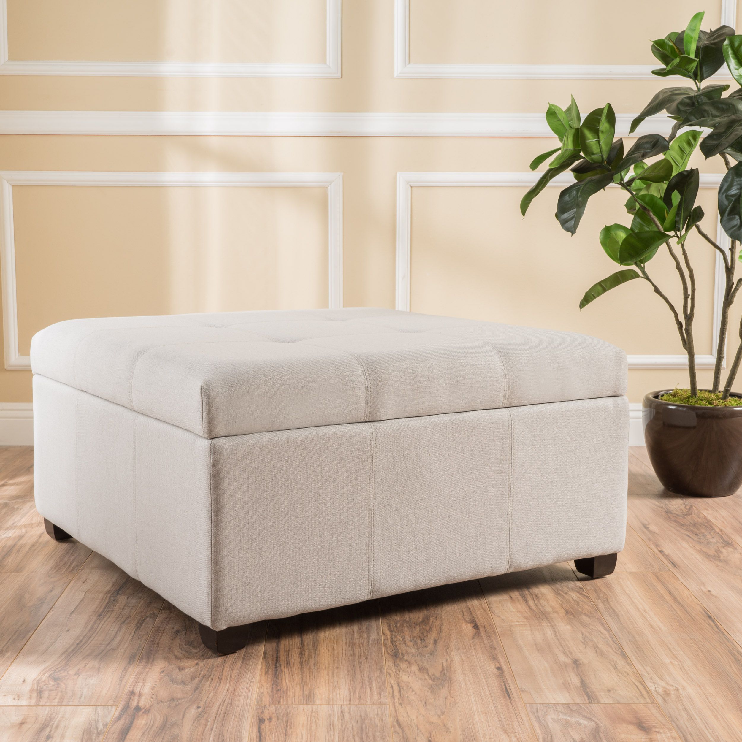 Noble House Carlton Fabric Storage Ottoman,light Grey – Walmart For Beige And Light Gray Fabric Pouf Ottomans (View 6 of 20)