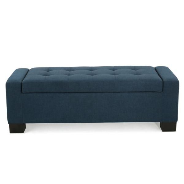 Noble House Guernsey Dark Blue Fabric Storage Bench 299500 – The Home Depot In Dark Blue Fabric Banded Ottomans (View 6 of 20)
