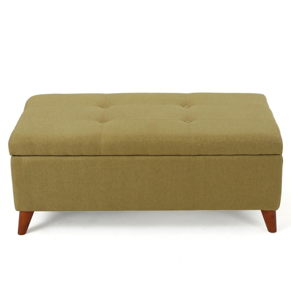 Noble House Harper Green Fabric Storage Ottoman 298880 – The Home Depot Inside Green Fabric Square Storage Ottomans With Pillows (View 7 of 20)