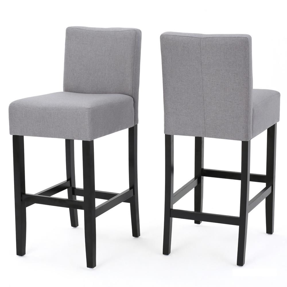 Noble House Lopez 29.5 In. Light Grey Fabric Bar Stool (set Of 2 With Gray Chenille Fabric Accent Stools (Gallery 20 of 20)