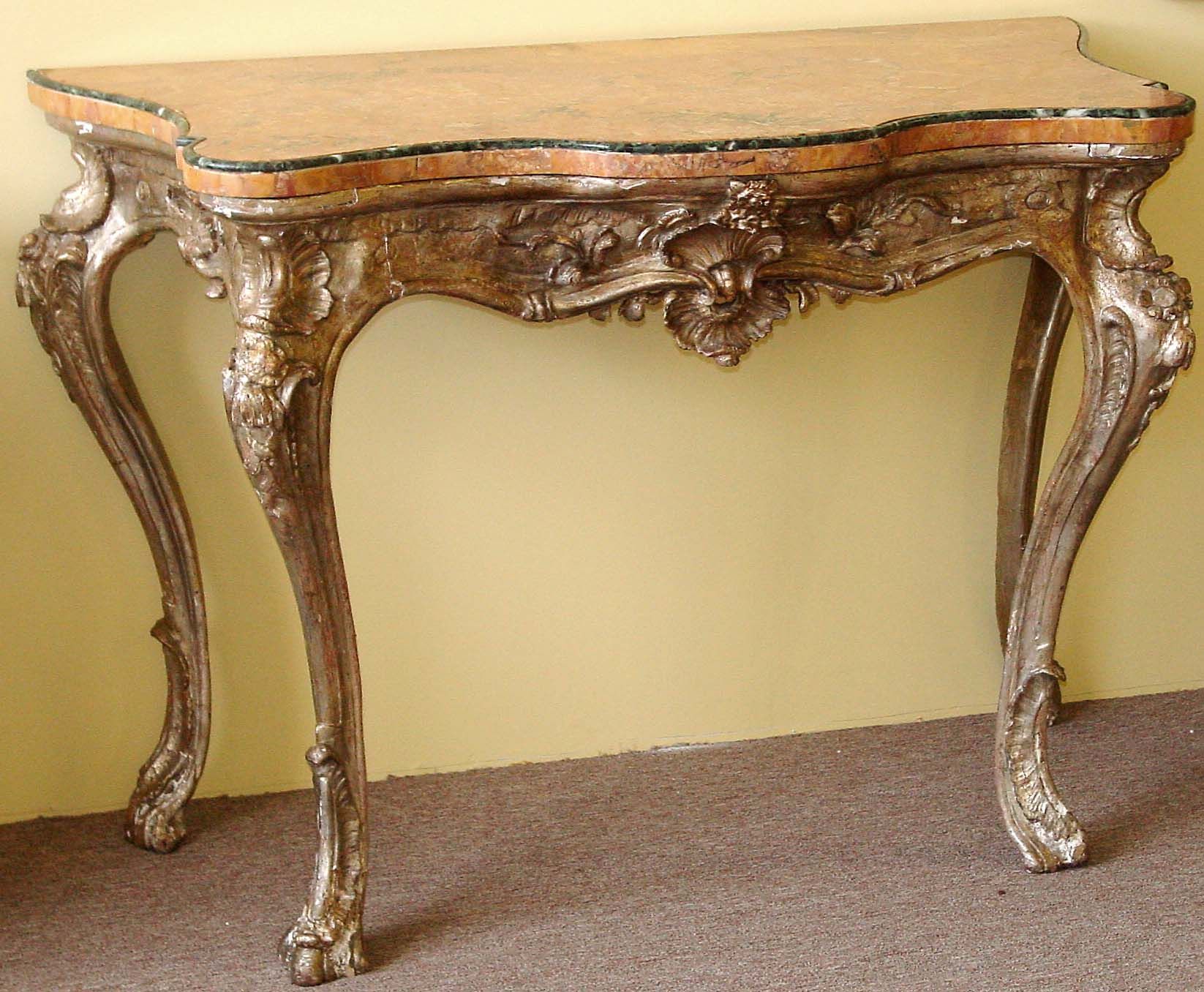 Northern Italian, Rococo Period, Silver Leaf Console Table For Sale Pertaining To Antique Silver Aluminum Console Tables (Gallery 19 of 20)