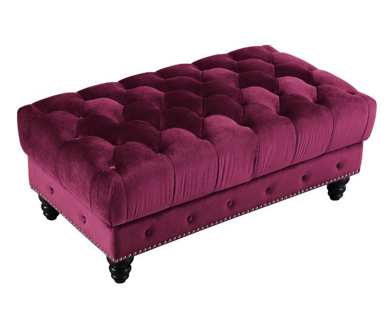 Oah D1016 Gracewood Hollow Sehic Wine Red Velvet Like Fabric Ottoman With Regard To Pink Champagne Tufted Fabric Ottomans (View 19 of 20)