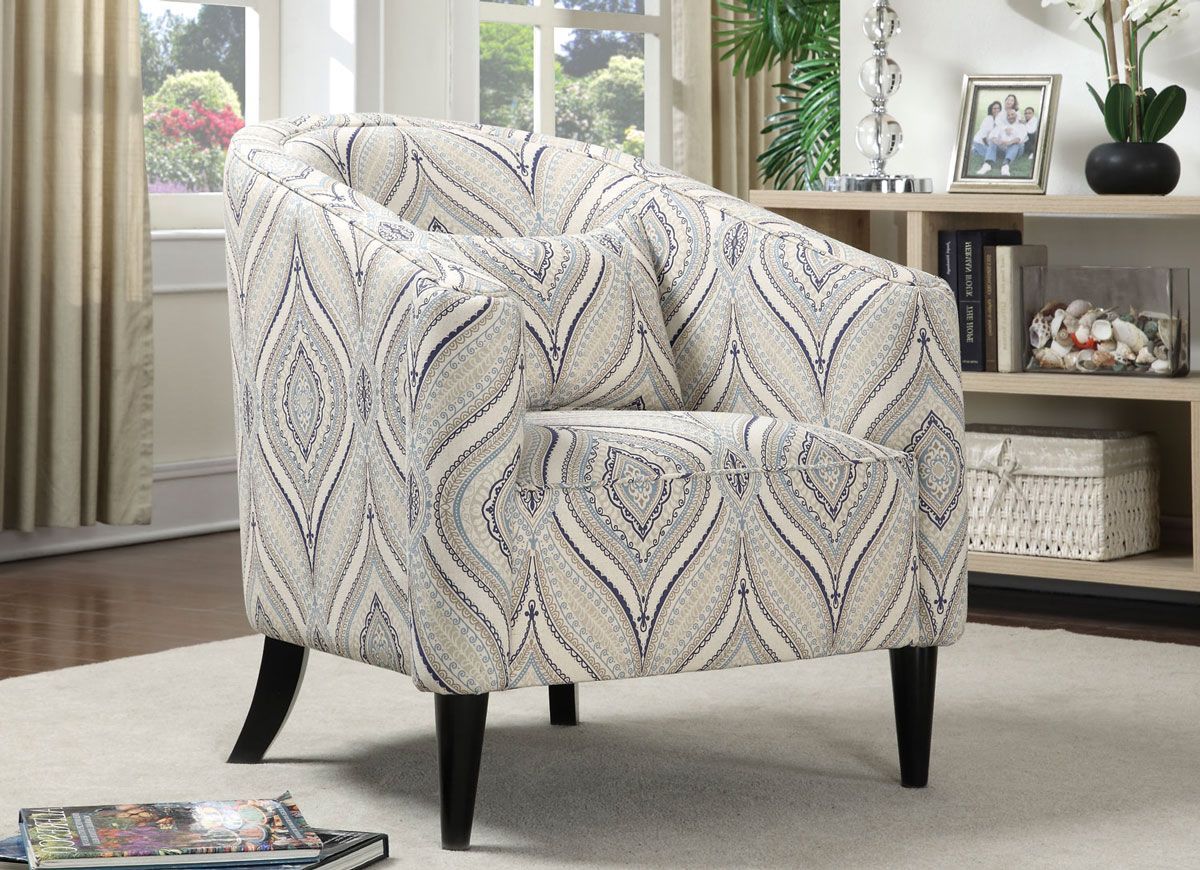 Off White, Blue & Grey Accent Chair – Caravana Furniture | Accent Throughout White Textured Round Accent Stools (View 13 of 20)