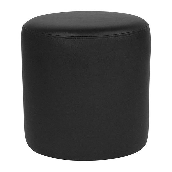 Offex Barrington Upholstered Round Ottoman Pouf In Black Leather Pertaining To Wool Round Pouf Ottomans (View 13 of 20)