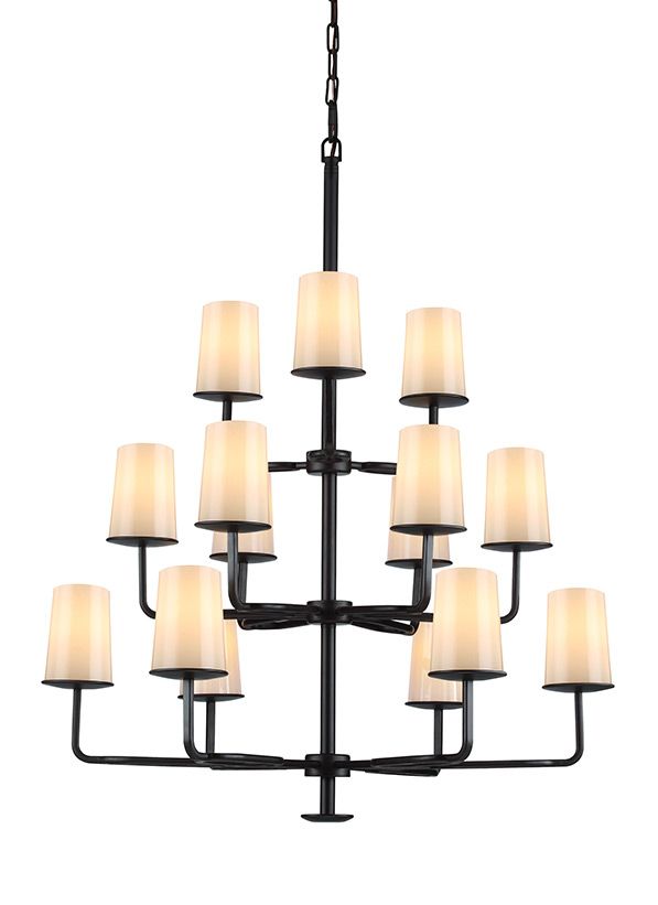 Oil Rubbed Bronze Huntley 15 Light 3 Tier Chandelier W/ Ivory Powder With Regard To Beige And Light Pink Ombre Cylinder Pouf Ottomans (View 6 of 20)