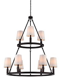 Oil Rubbed Bronze Lismore 9 Light 2 Tier Chandelier With Ivory Fabric With Beige And Light Pink Ombre Cylinder Pouf Ottomans (View 9 of 20)