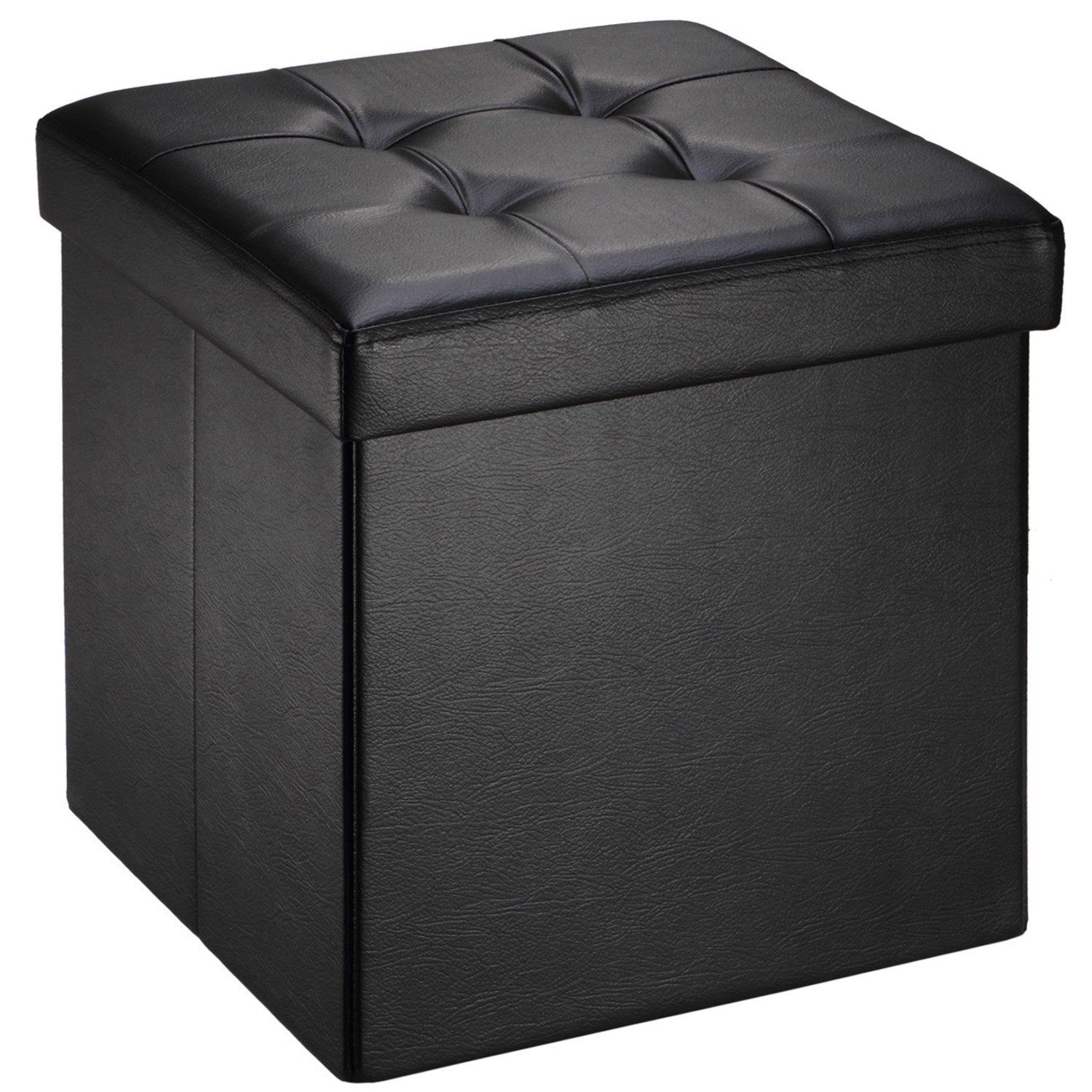 Ollieroo 15inch Faux Leather Folding Collapsible Storage Ottoman Bench For Black Faux Leather Ottomans With Pull Tab (View 10 of 20)