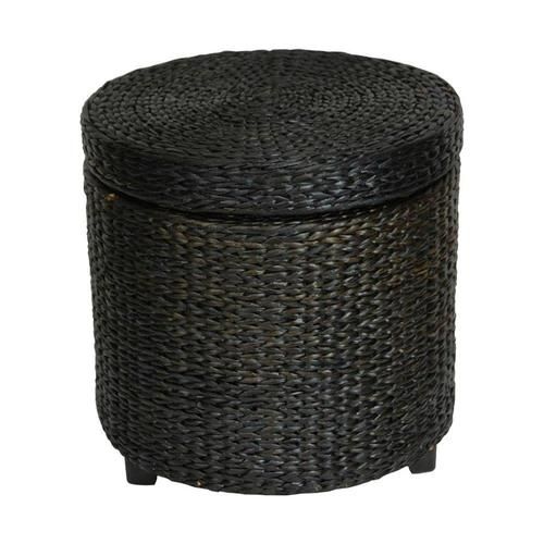 Oriental Furniture Coastal Black Round Storage Ottoman In The Indoor Intended For Dark Red And Cream Woven Pouf Ottomans (View 18 of 20)