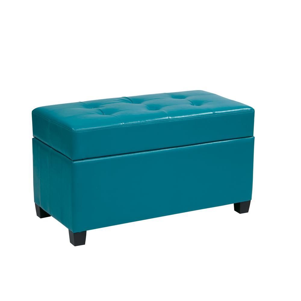 Osp Home Furnishings Blue Vinyl Storage Ottoman, Blue Vinyl Pvc | Vinyl Within Blue Fabric Storage Ottomans (View 10 of 20)