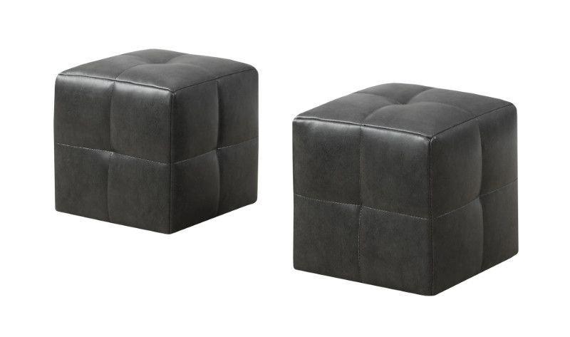 Ottoman – 2pcs Set Juvenilecharcoal Grey Leather Look | Ottoman Set Throughout Round Gray Faux Leather Ottomans With Pull Tab (View 18 of 19)