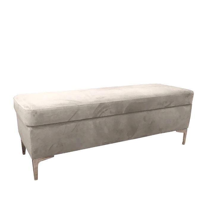 Ottoman Bench In Silver Grey Velvet | Sourcedsue Hunt In Charcoal Gray Velvet Tufted Rectangular Ottoman Benches (View 14 of 19)