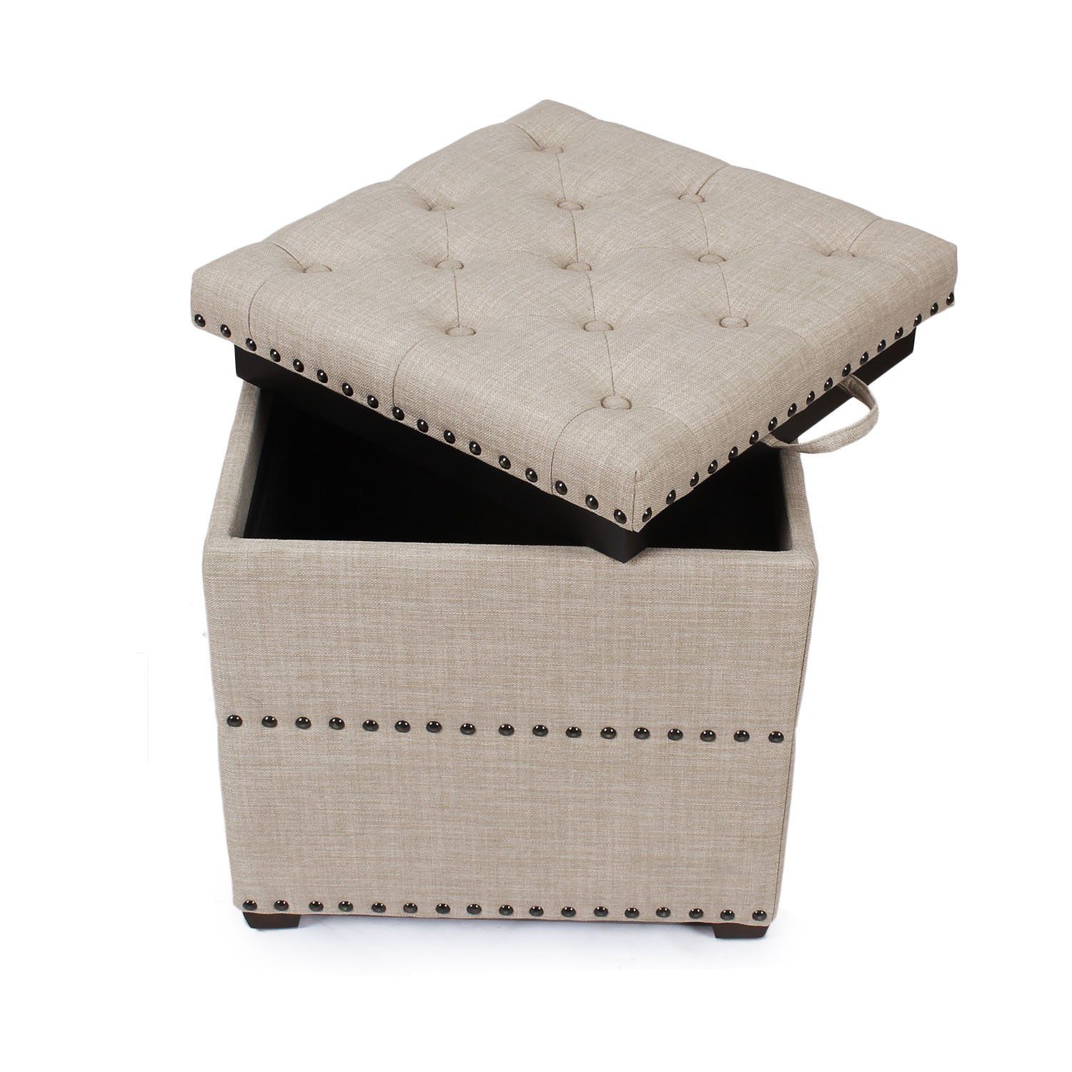 Ottoman Cube With Nailhead Trim | Tufted Storage Ottoman, Storage Within Lavender Fabric Storage Ottomans (View 12 of 20)