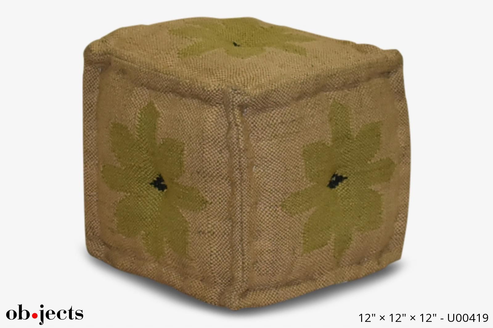 Ottoman/pouf Knitted Beige Green Floral Cube | Ob•jects Within Beige Solid Cuboid Pouf Ottomans (View 8 of 20)