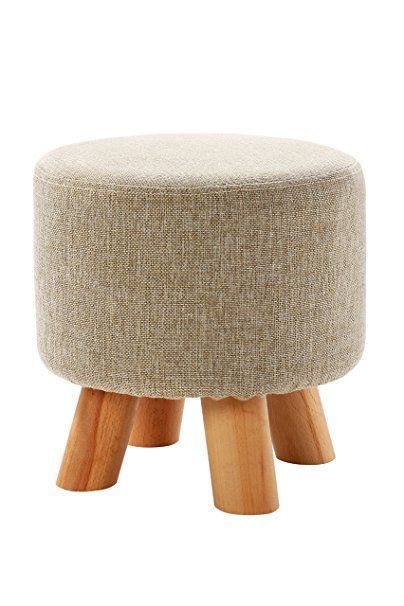Ottoman Pouf Round Footstool Foot Rest With Removable Linen Fabric With Regard To Cream Linen And Fir Wood Round Ottomans (View 3 of 20)