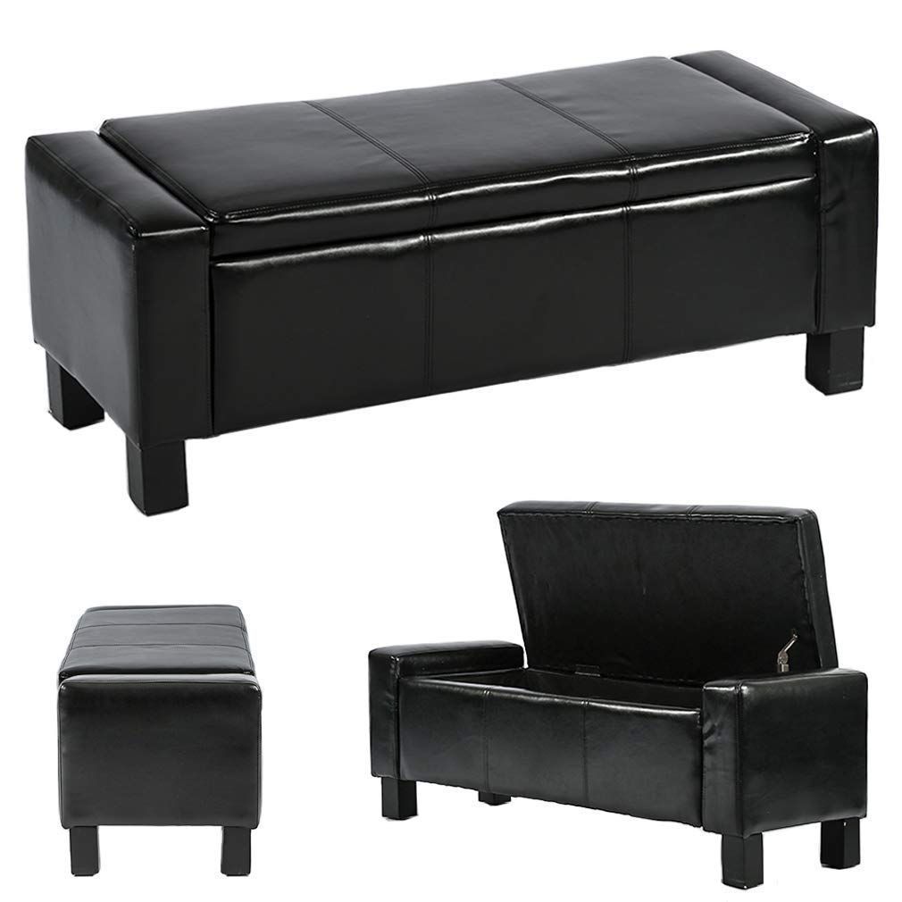 Ottoman Storage Ottoman Bench Bedroom Bench With Faux Leather Regarding Black Faux Leather Storage Ottomans (View 1 of 20)