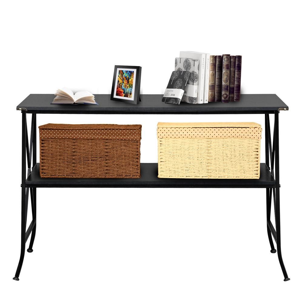 Otviap Artisasset Black Mdf Countertop Black Wrought Iron Base 2 Layers Inside Black Console Tables (View 9 of 20)