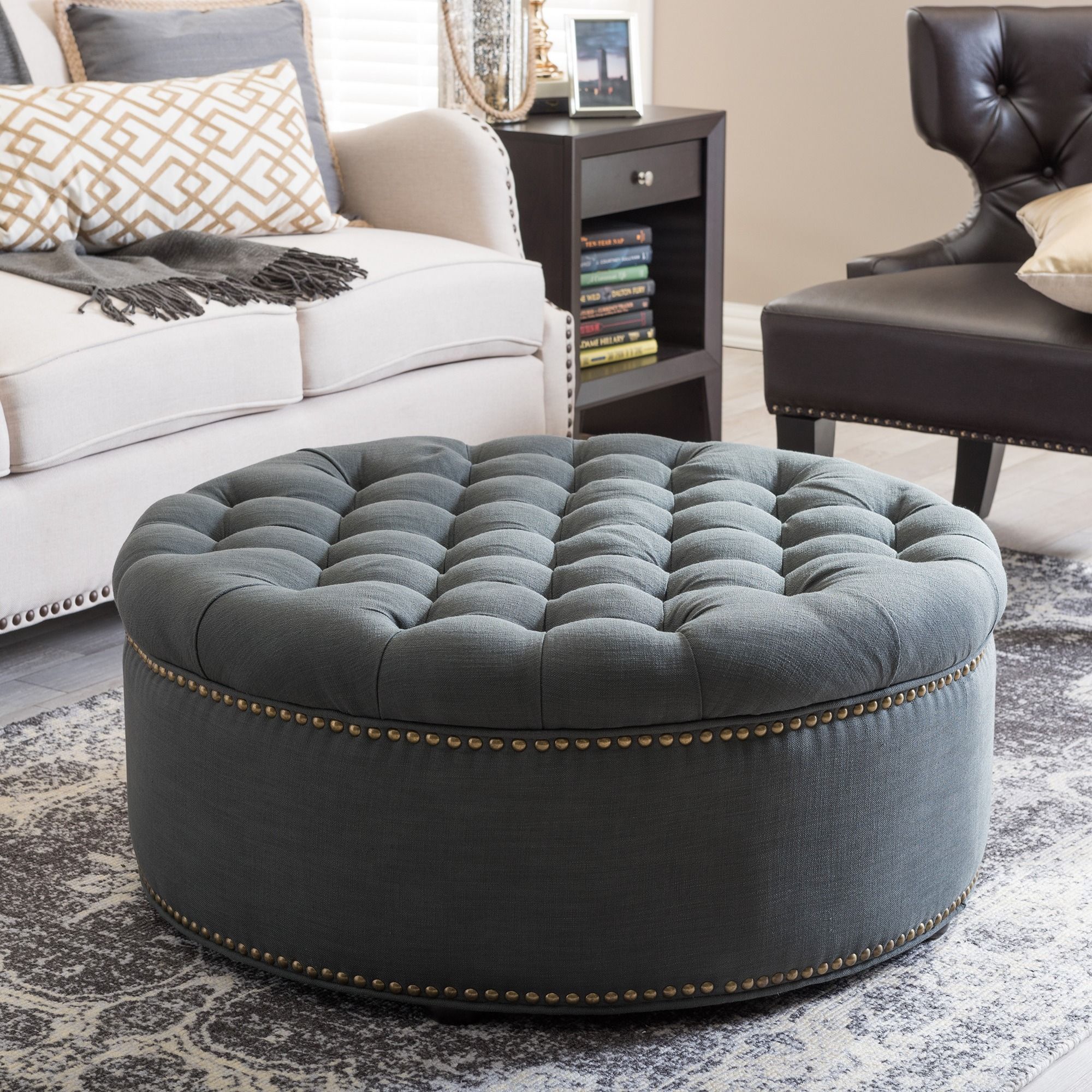 Our Best Living Room Furniture Deals | Tufted Ottoman, Round Storage Regarding Gold And White Leather Round Ottomans (View 6 of 20)