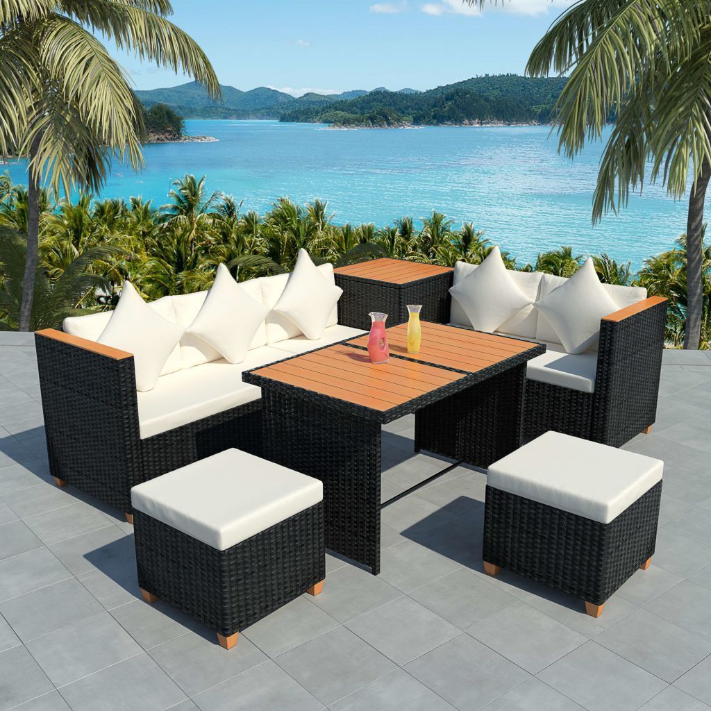 Outdoor Garden Xl Dining Set Sofa Table Stools Rattan Patio Furniture Within Black And Tan Rattan Console Tables (View 8 of 20)