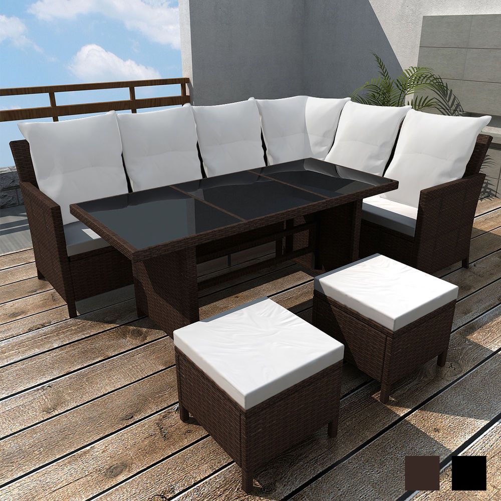 Outdoor Patio Rattan Wicker Furniture Set Lounge Sofa Stool Table Brown For Black And Tan Rattan Console Tables (View 6 of 20)