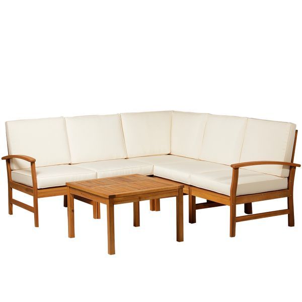 Outsunny 6 Piece Acacia Wood L Shaped Sectional Sofa Furniture Set For L Shaped Console Tables (Gallery 19 of 20)
