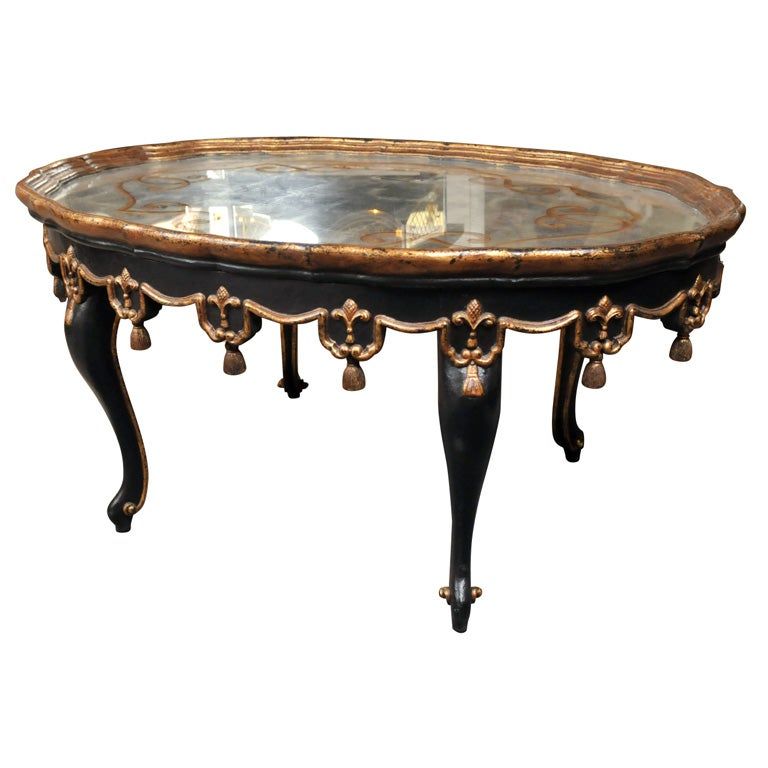 Oval Shaped Ebony Painted And Etched Glass Coffee Table At 1stdibs With Regard To Oval Corn Straw Rope Console Tables (View 3 of 20)