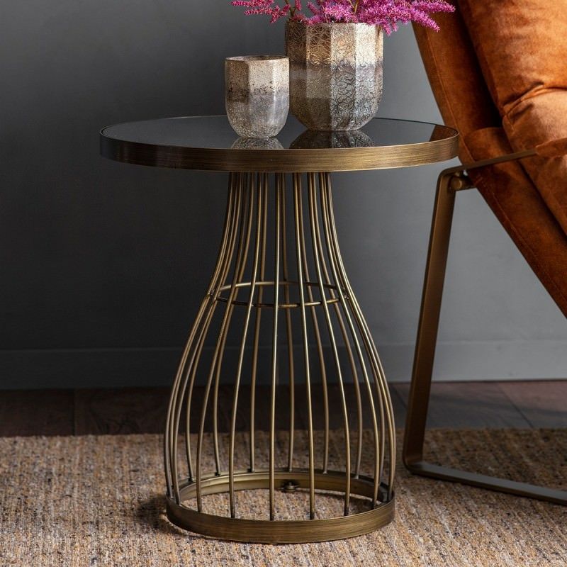 Paddy Metal Round Side Table, Black / Antique Brass Throughout Antique Brass Aluminum Round Console Tables (View 10 of 20)