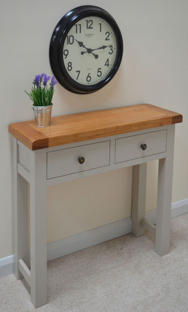 Painted Oak Console Table / Solid Grey Hallway Table / 2 Drawer / New With Regard To Vintage Gray Oak Console Tables (View 14 of 20)