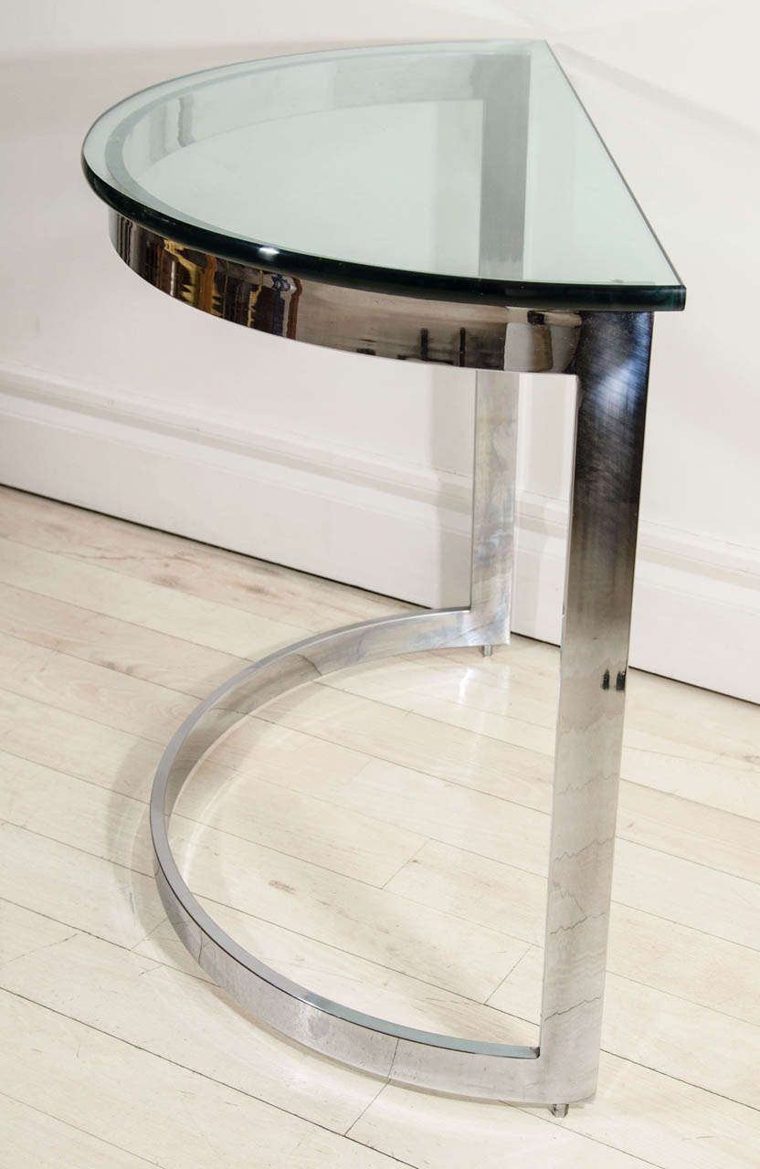 Pair Of Mid Century Modern Chrome And Glass Demilune Console Tables For Regarding Geometric Glass Modern Console Tables (View 8 of 20)