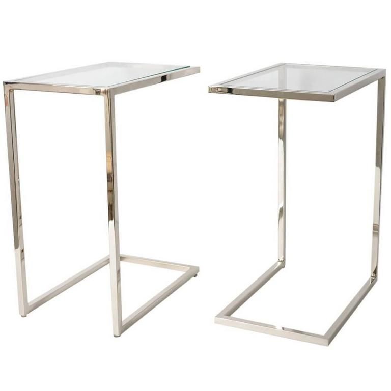 Pair Of Milo Baughman "thin Line" Polished Chrome And Glass Side Tables Intended For Polished Chrome Round Console Tables (View 1 of 20)