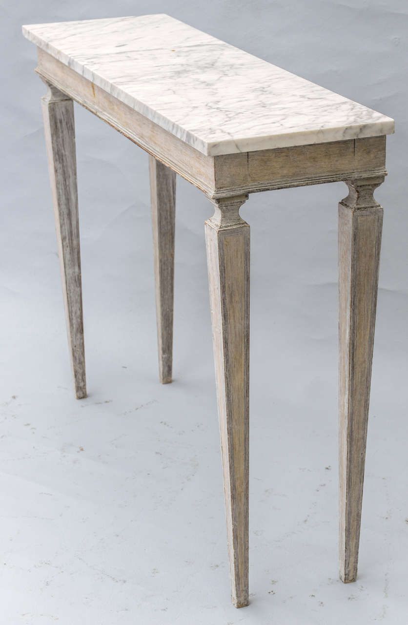 Pair Of Narrow Painted Console Tables With Marble Tops At 1stdibs Inside Marble And White Console Tables (View 12 of 20)