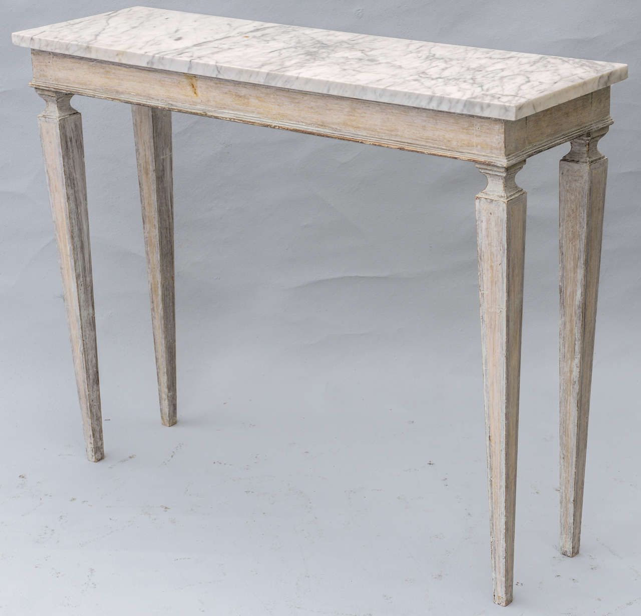 Pair Of Narrow Painted Console Tables With Marble Tops At 1stdibs Within Marble And White Console Tables (View 10 of 20)