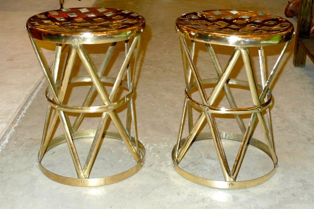 Pair Of Vintage Brass Woven Strapwork Stools At 1stdibs Throughout Espresso Antique Brass Stools (View 7 of 20)