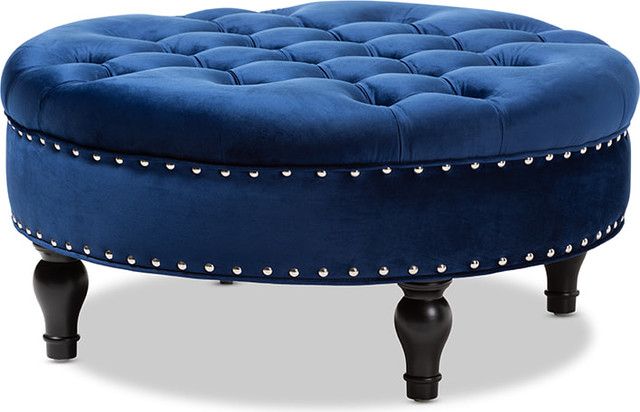 Palfrey Transitional Blue Velvet Button Tufted Cocktail Ottoman In Royal Blue Tufted Cocktail Ottomans (View 11 of 20)