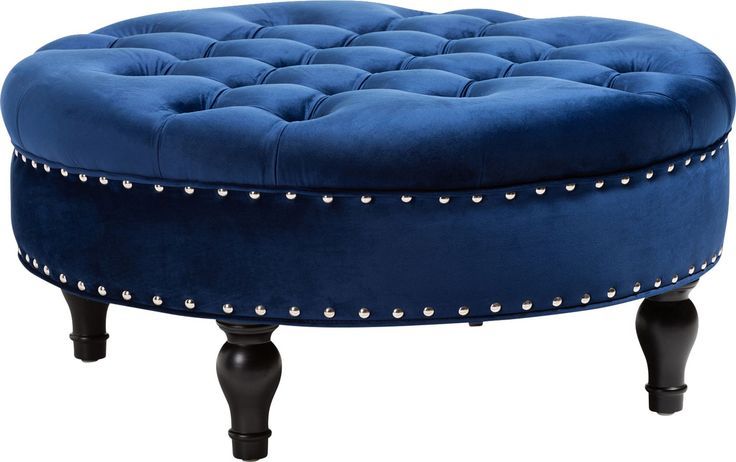 Palmyro Blue Cocktail Ottoman | White Leather Ottoman, Brown Storage Pertaining To Royal Blue Tufted Cocktail Ottomans (View 7 of 20)