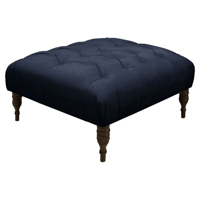 Pamplona Tufted Cocktail Ottoman In Navy | Square Ottoman, Tufted With Blue Woven Viscose Square Pouf Ottomans (View 7 of 20)