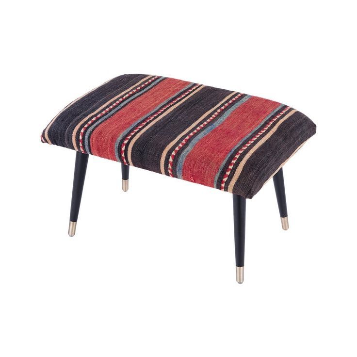 Pasargad Home Bosphorus Collection Black & Red Kilim Cover Ottoman Inside Dark Red And Cream Woven Pouf Ottomans (View 12 of 20)