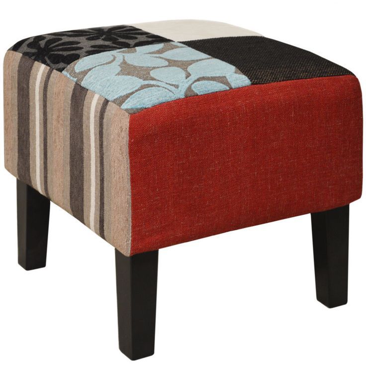 Patchwork Square Stool Pouffe Ottoman Footstool Padded Seat Plush Within Multi Color Fabric Square Ottomans (View 8 of 20)