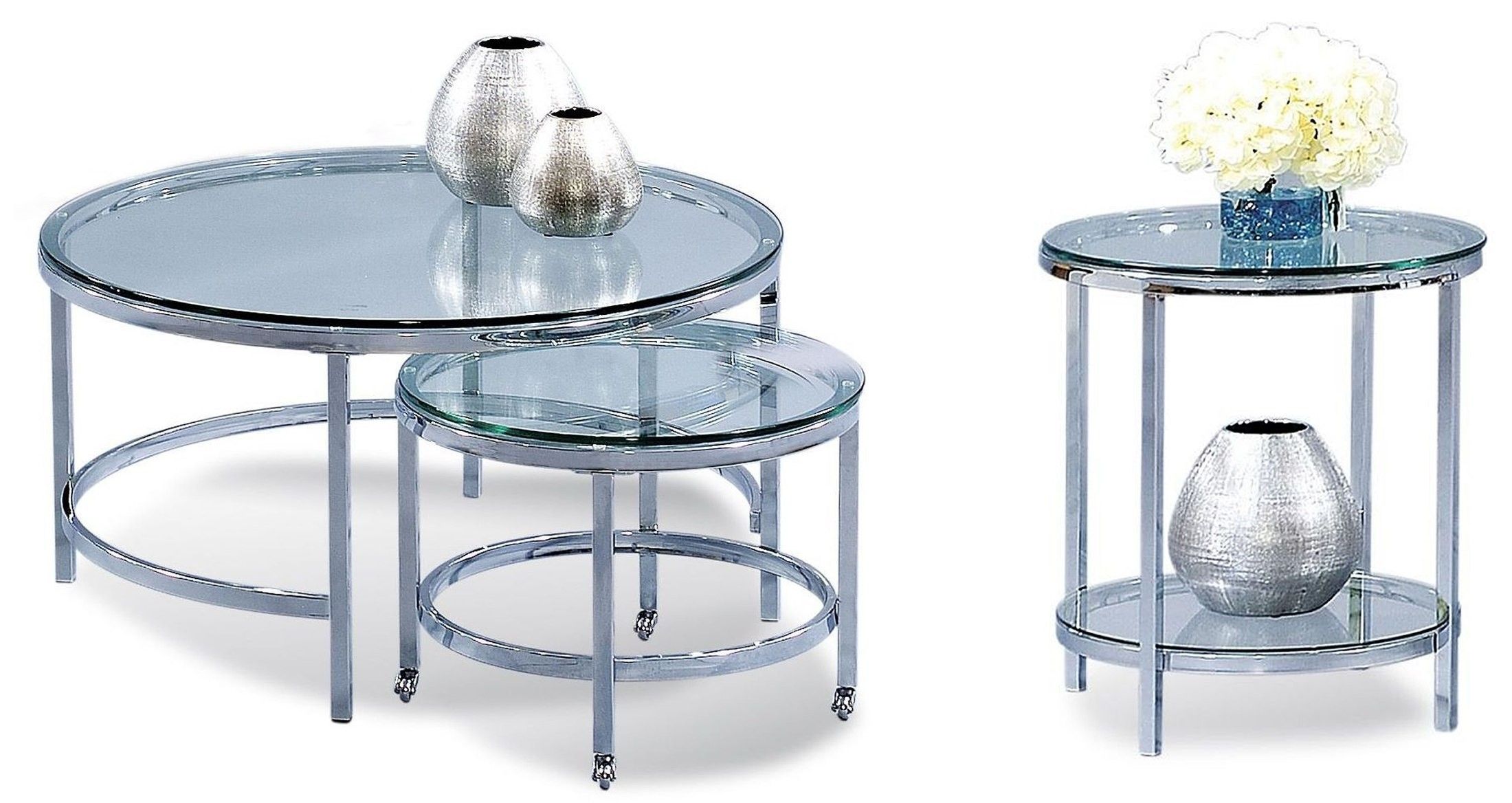 Patinoire Polished Chrome Round Cocktail Table With Casters Intended For Polished Chrome Round Console Tables (View 2 of 20)