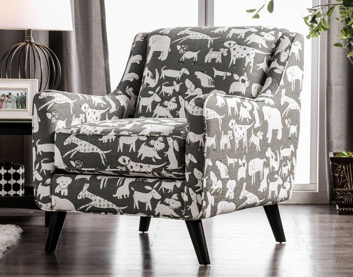 Patricia Accent Chair Sm8171 Ch Dg In A Dog Patterned Fabric With Gray Chenille Fabric Accent Stools (View 11 of 20)