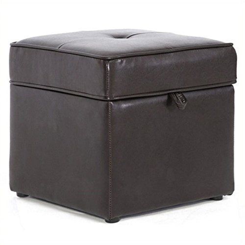 Pemberly Row Faux Leather Cube Storage Ottoman In Dark Brown | Modern Throughout Black And Ivory Solid Cube Pouf Ottomans (View 9 of 20)