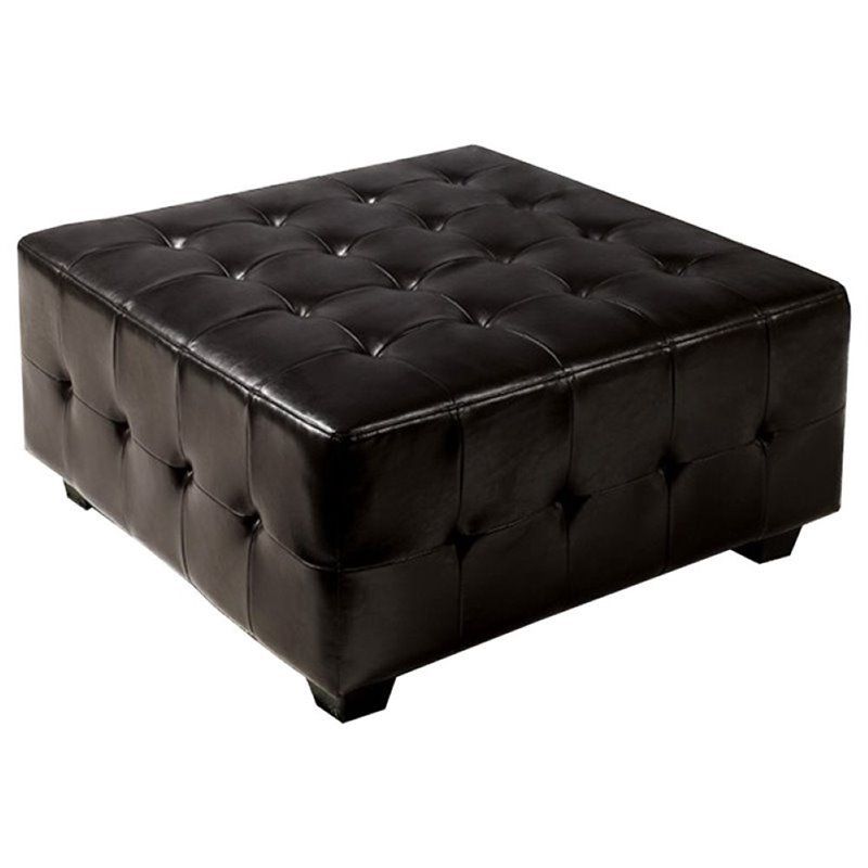 Pemberly Row Square Faux Leather Tufted Ottoman In Black – Walmart In Weathered Ivory Leather Hide Pouf Ottomans (View 5 of 20)