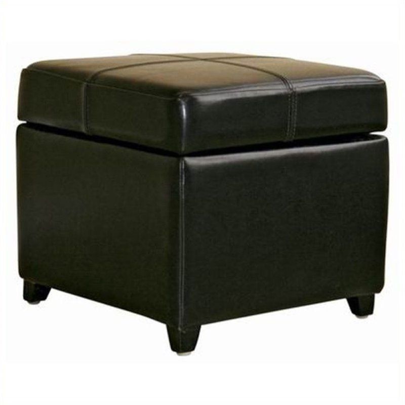 Pemberly Row Square Leather Storage Ottoman In Black – Pr 503681 Regarding Black Leather Ottomans (View 2 of 20)