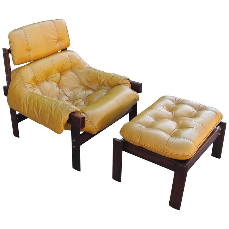 Percival Lafer Brazilian Mustard Yellow Lounge Chair With Ottoman At Inside Mustard Yellow Modern Ottomans (View 12 of 20)