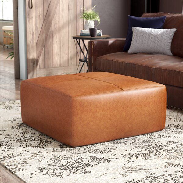 Pereira 35'' Wide Genuine Leather Square Pouf Ottoman In 2021 | Square With Brown Leather Square Pouf Ottomans (View 4 of 20)