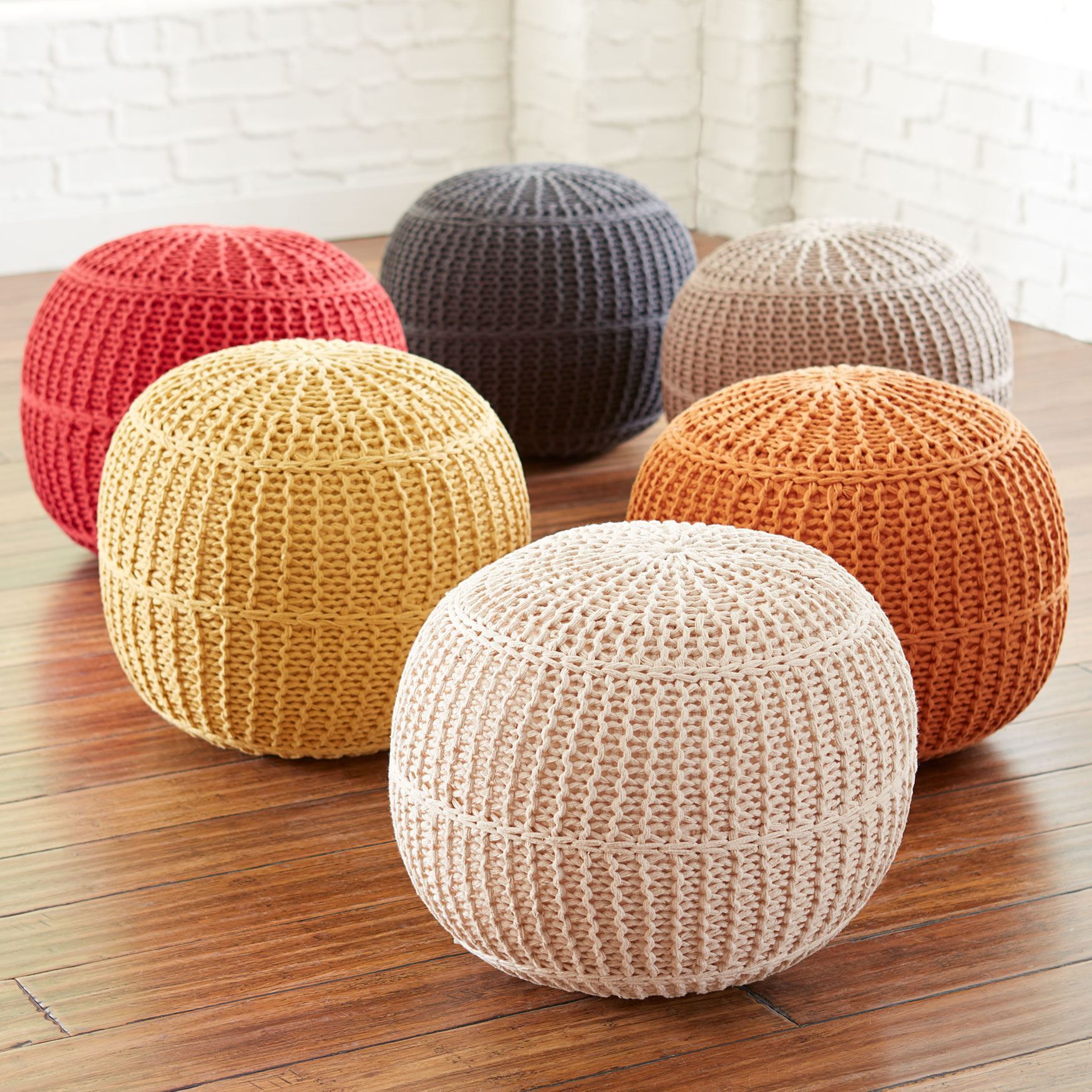 Perfect For Propping Your Feet Up, This Hand Knit Cotton Pouf Is Filled For Cream Cotton Knitted Pouf Ottomans (View 1 of 20)