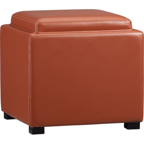 Persimmon Or Black Ottoman For Basement | Leather Storage Ottoman Intended For Gray And Cream Geometric Cuboid Pouf Ottomans (View 16 of 20)