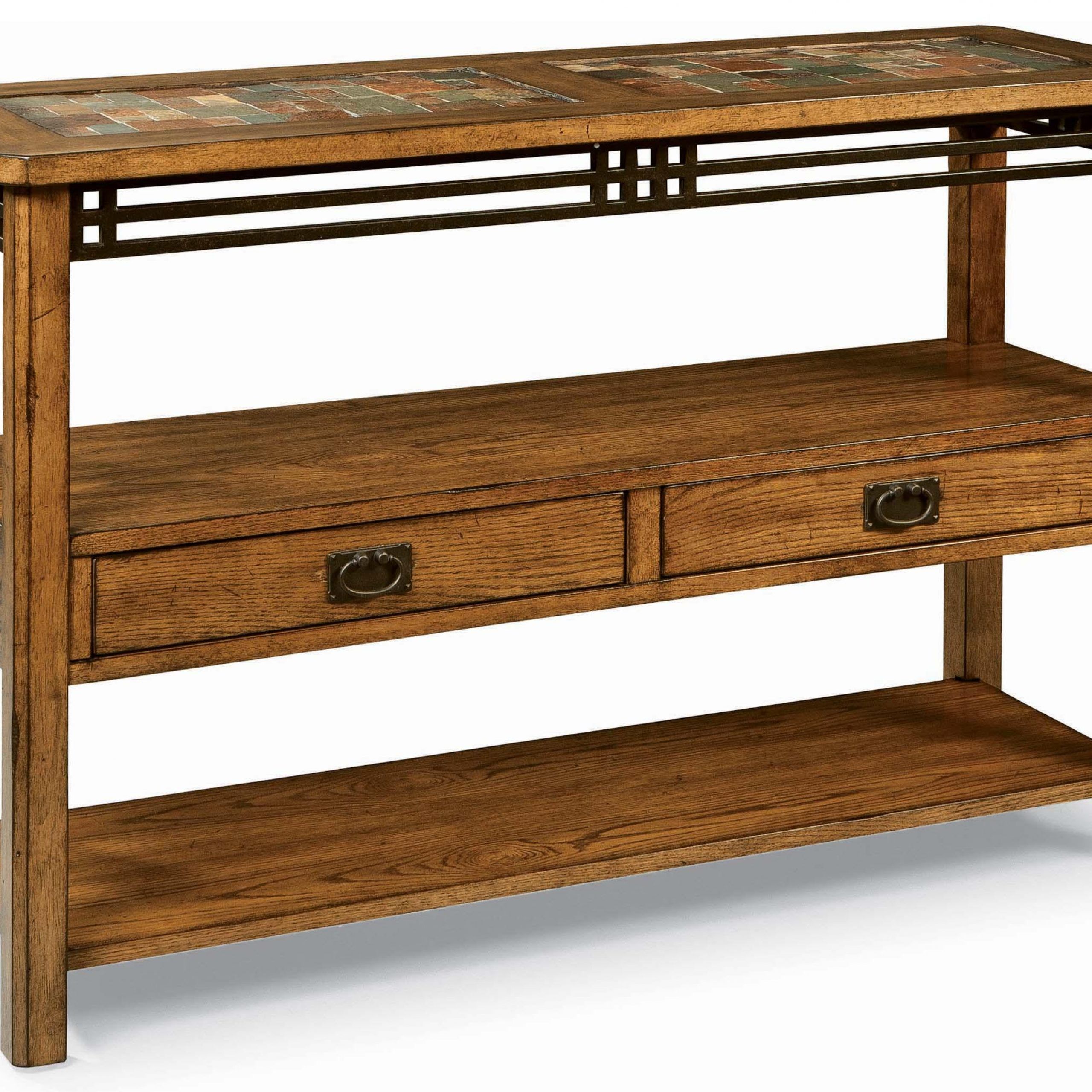 Peters Revington American Craftsman Oak Sofa Table With Slate Tile Top With Metal And Mission Oak Console Tables (View 1 of 20)