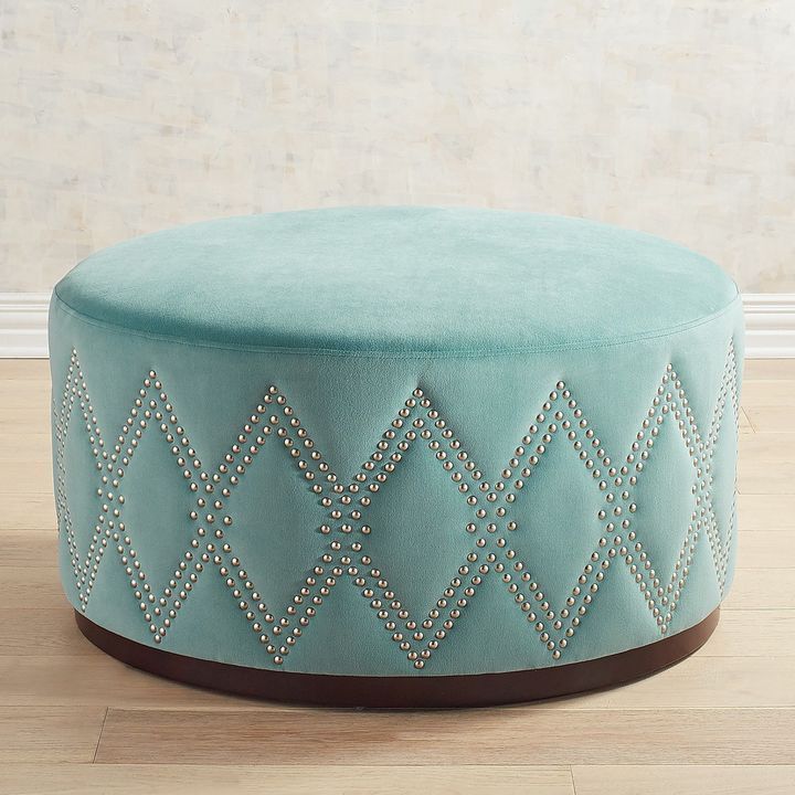 Pier 1 Imports Botley Carribean Green Ottoman | Nailhead Furniture In Green Pouf Ottomans (View 17 of 20)
